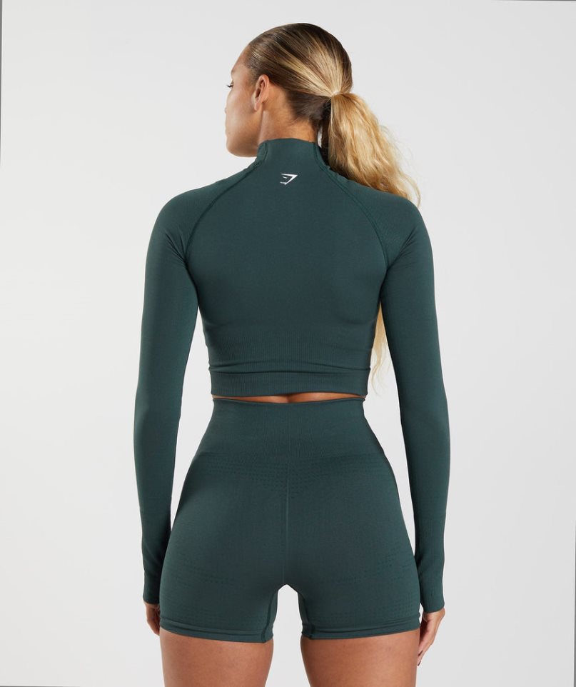 Przycięte Topy Gymshark Vital Seamless 2.0 High Neck Midi Damskie Ciemny Zielone | PL 718IJQ